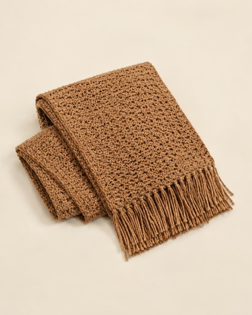 Camel fringe scarf